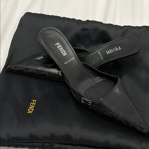Fendi Black Leather Mules